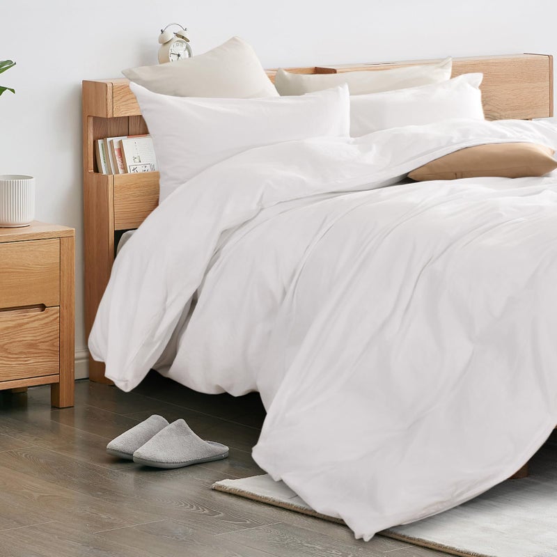 NEXHOME PRO Cotton Duvet Cover Set King Size Linen Feel White Organic Natural 100% Washed Cotton Duvet Cover Set 3 Pieces Bedding Set with Zipper Closure  Lightweight and Breathable (No Comforter) - Image 3